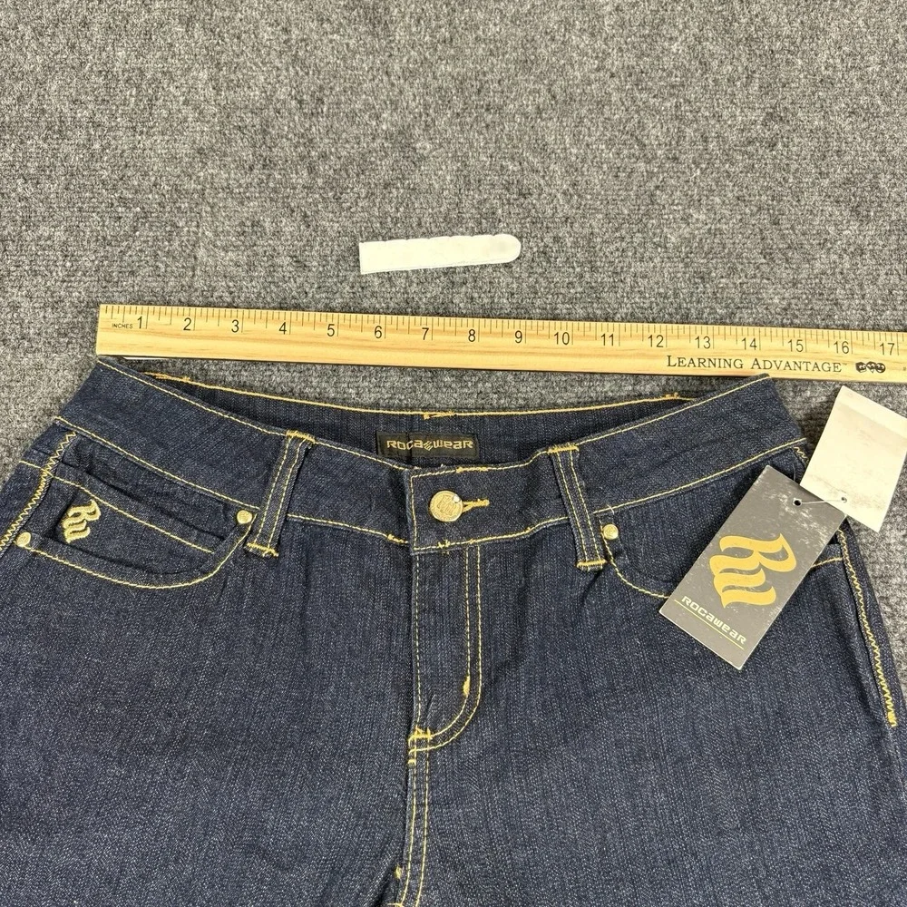 Vintage Y2K Juniors Roca Wear Flare Jeans Size 7 Sequin Gold Pockets Hip hop NWT